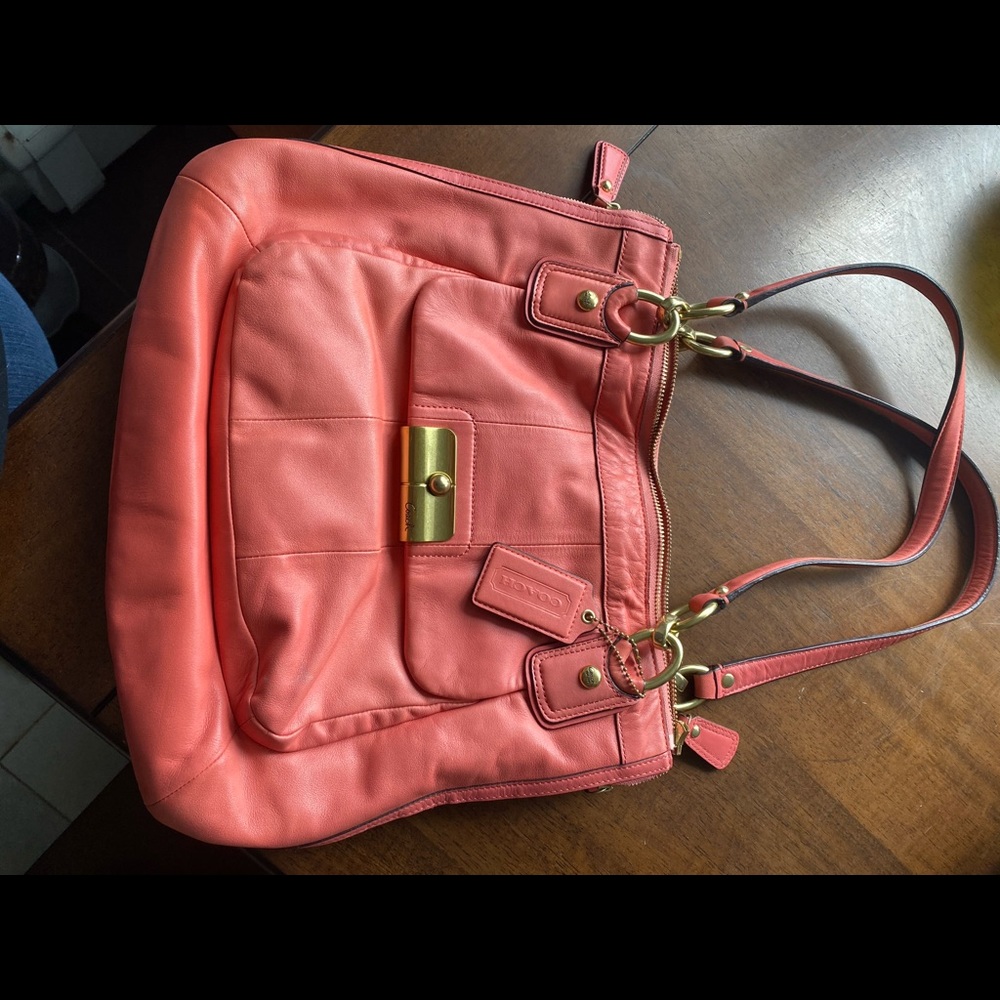 COACH Leather Coral Gold Purse